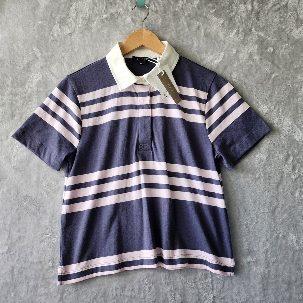 J.Crew Polo Shirt Womens Size Small Boyfriend Jersey Blue Pink Striped NWT